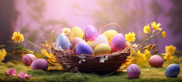 colorful easter eggs in a basket