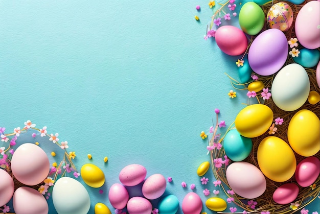 Colorful easter eggs on a blue background