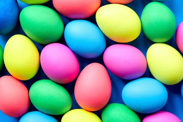 Colorful Easter eggs on blue