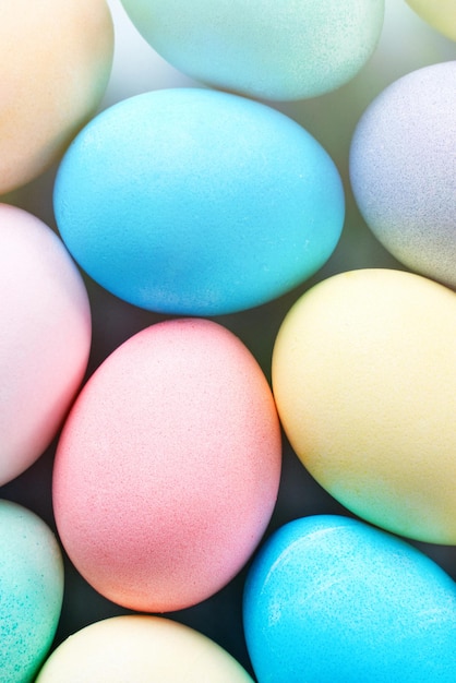 Colorful Easter eggs dyed by colored water with beautiful patter