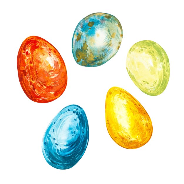 Colorful easter eggs. Easter set. Watercolor illustration on white background.