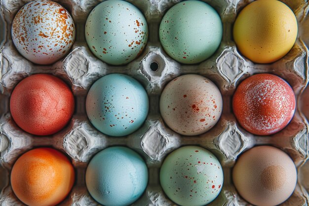 Colorful Easter Eggs in an Egg Carton