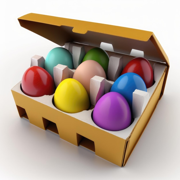 Colorful Easter Eggs In An Egg Crate Generative AI