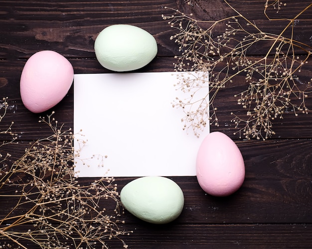 Colorful Easter eggs and flowers