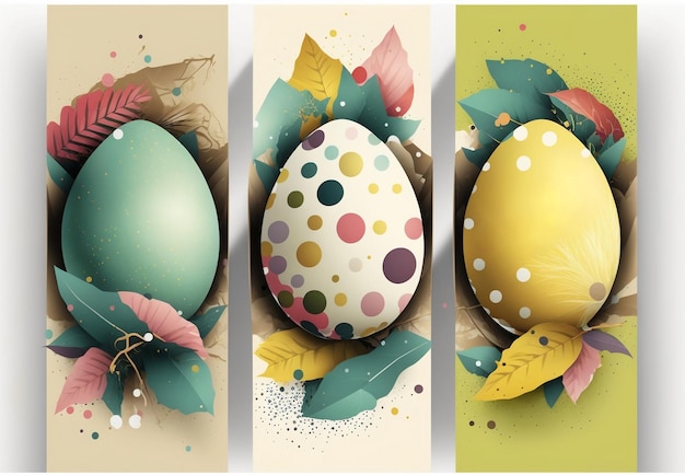 Colorful Easter Eggs illustration. Easter poster and banner template with Easter eggs.