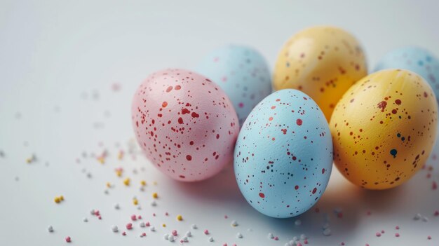 Colorful easter eggs laying on a white surface during spring festivities