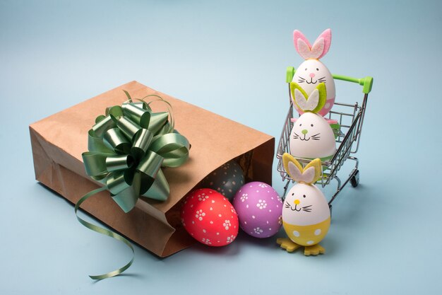 Colorful Easter eggs in a paper bag