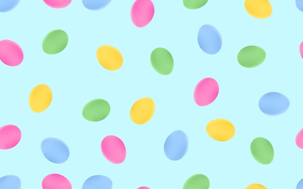 Colorful Easter eggs seamless pattern on blue background