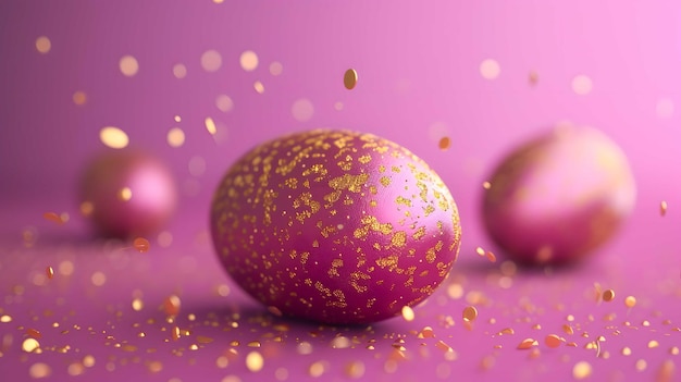 Photo colorful easter eggs with a pattern on a blurred background with bokeh splashes of glitter backgro