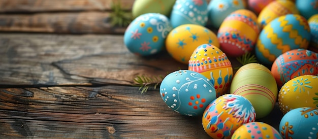 Colorful Easter Eggs on Wooden Table