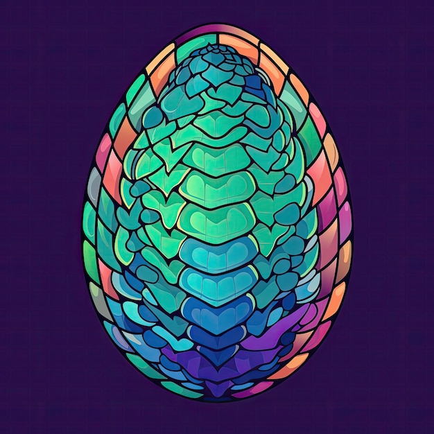 A colorful egg with a rainbow colored pattern.