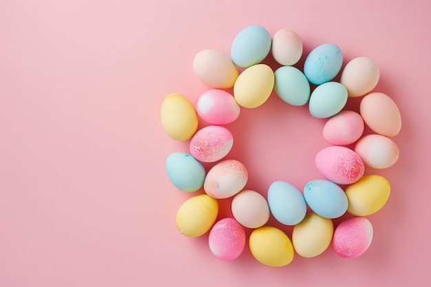 Colorful Egg Wreath on Pink Background