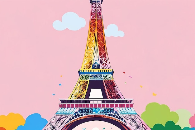 Colorful Eiffel Tower Vector Illustration