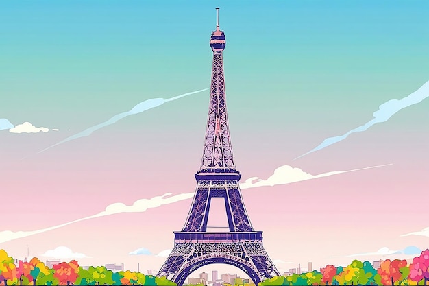 Colorful Eiffel Tower Vector Illustration