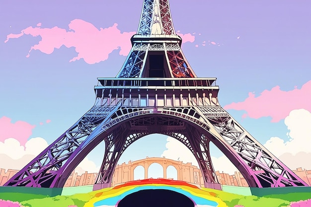 Colorful Eiffel Tower Vector Illustration