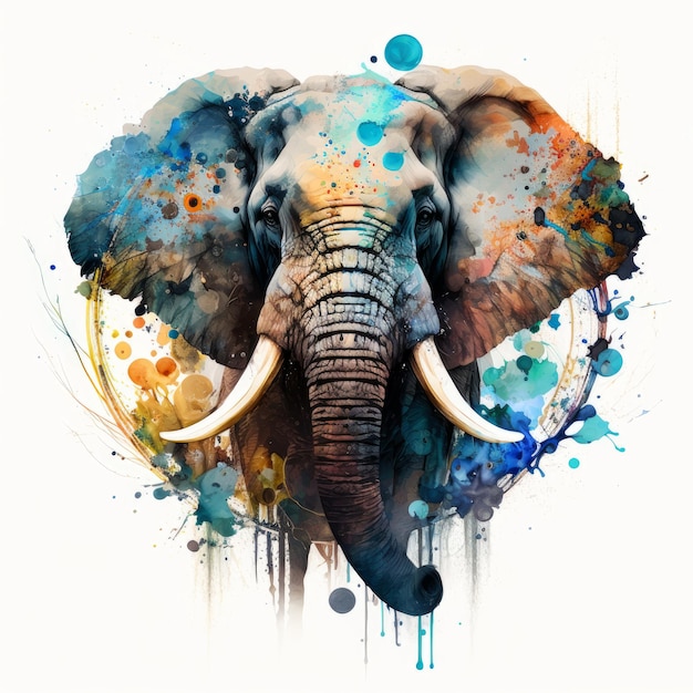 Colorful elephant face on white background generative AI