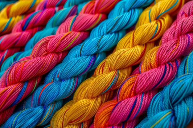 Colorful embroidery threads in closeup view