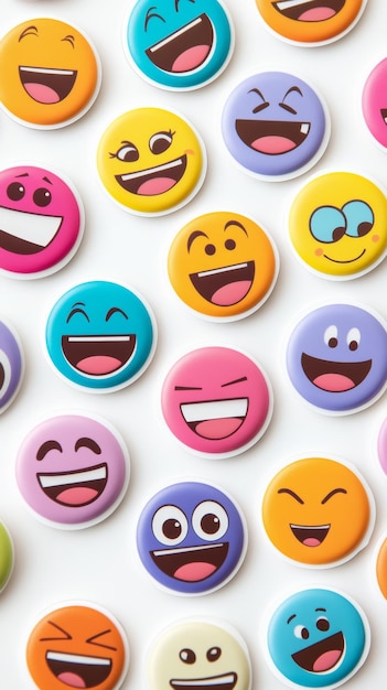 Photo colorful emoji buttons on white background