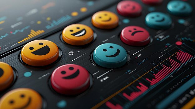 Photo colorful emotion icons on a digital dashboard representing customer feedback