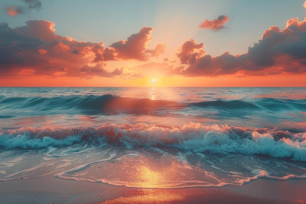 Colorful ethereal sunset tropical beach seashore seaside vacation tourism summer evening sunlight