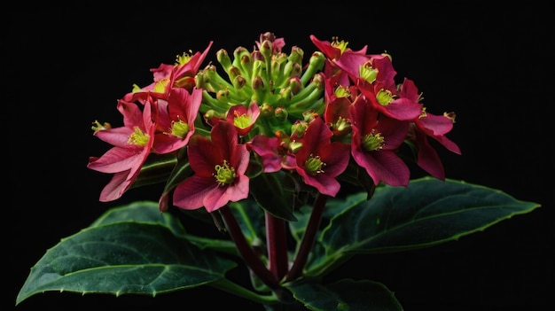 Colorful Euphorbia Flower on Dark Background Stunning Floral Detail