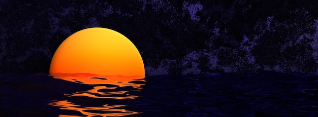 Colorful evening sunset on dark sea background