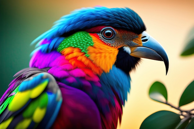 Colorful exotic bird on branch