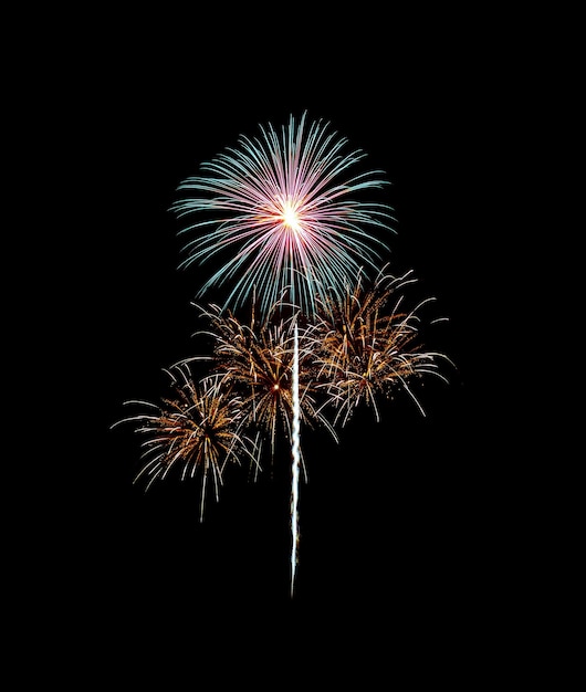 Colorful exploded fireworks isolated on black background