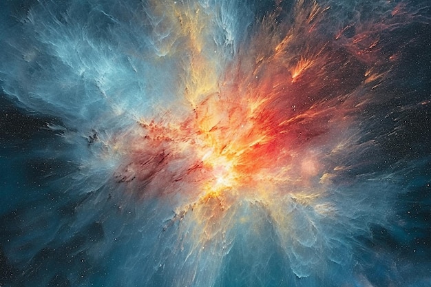 A colorful explosion in a blue and orange galaxy