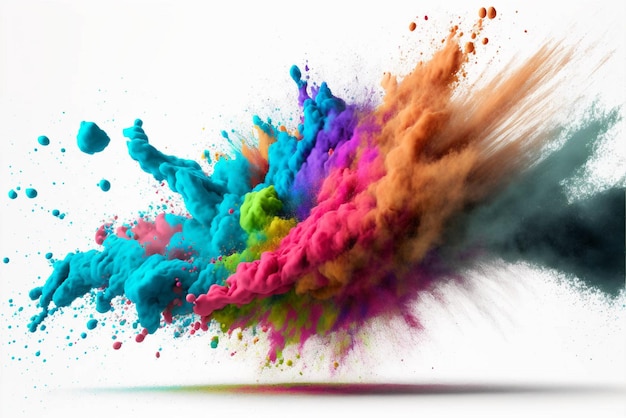 Colorful explosion of colored powder on a white background generative ai