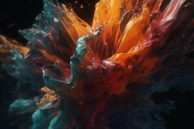 A colorful explosion of liquid is shown in this image.