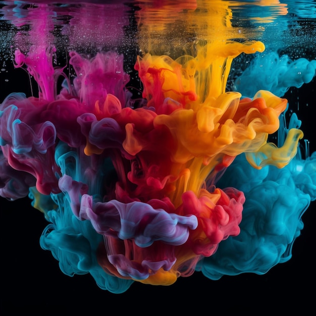 A colorful explosion of liquid in water