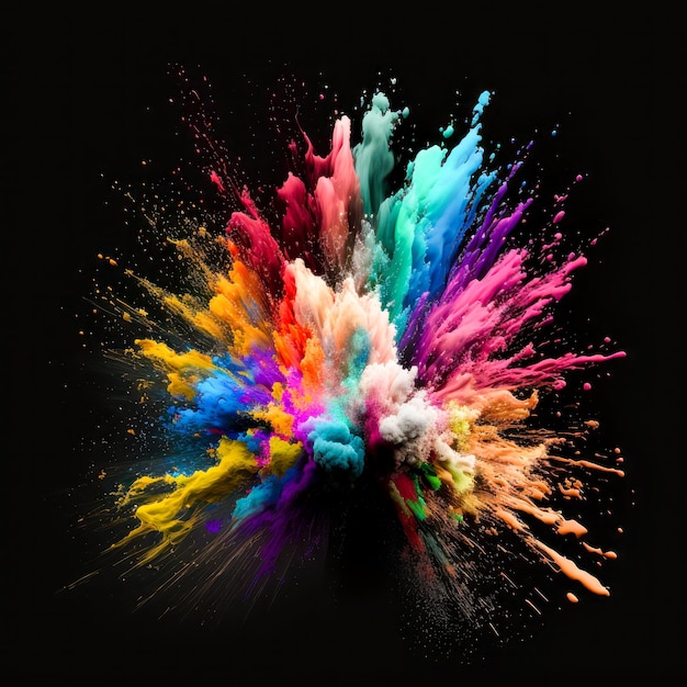 Colorful explosion of paint on a black background Generative AI