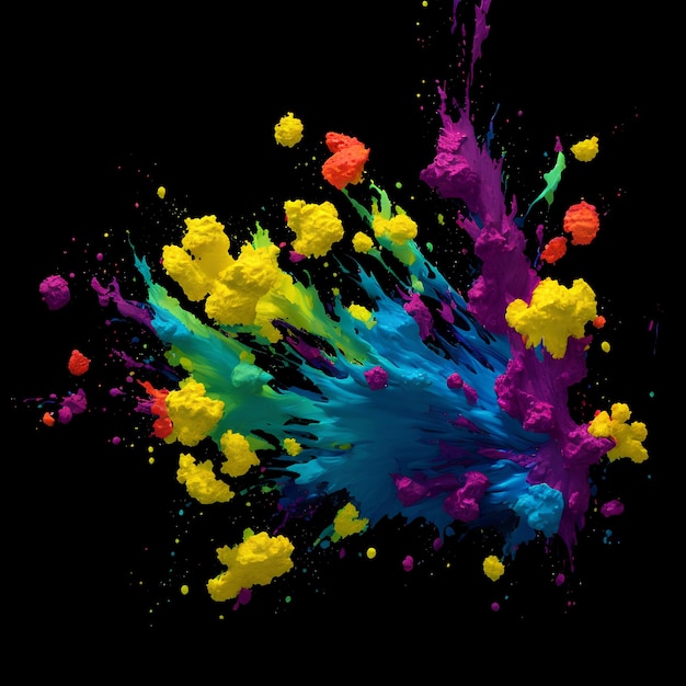 A colorful explosion of paint on a black background.