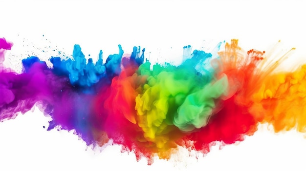 A colorful explosion of paint on a white background.