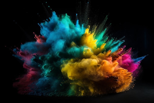 A colorful explosion of powder on a black background