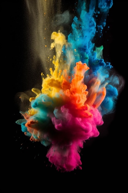 A colorful explosion of powder in the dark