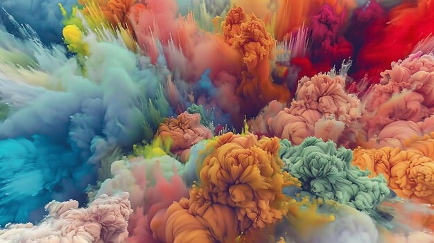 A colorful explosion of smoke and fire with a rainbow of colors