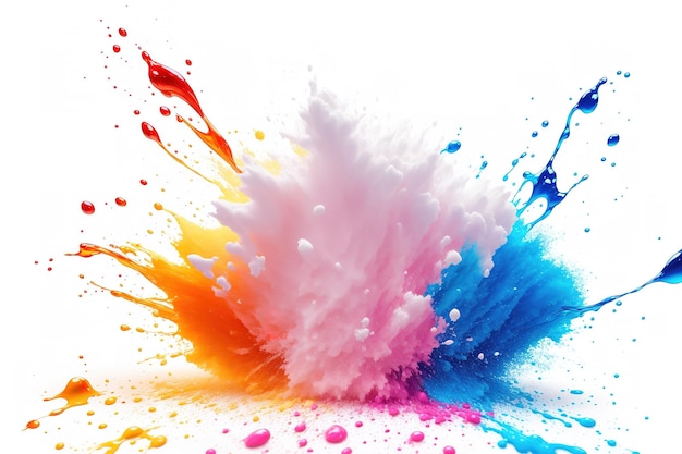 A colorful explosion of white paint is shown in a black background.