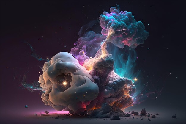 A colorful explosion with a purple and blue background.