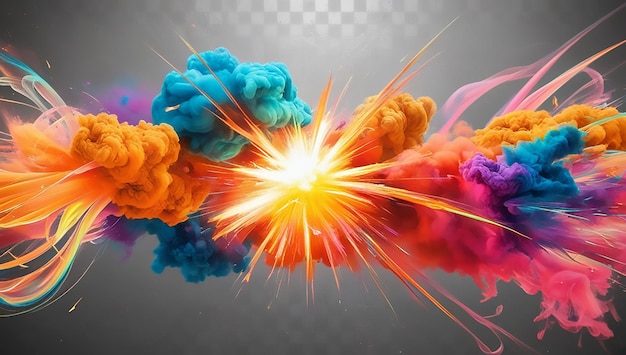 Photo a colorful explosion with a yellow star in the background