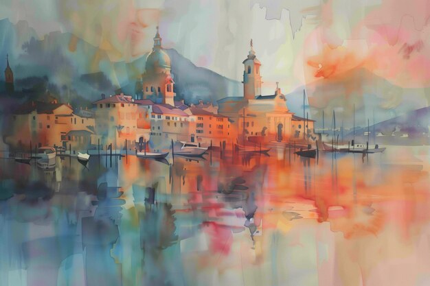 Photo a colorful and expressive watercolor painting of the lake maggiore