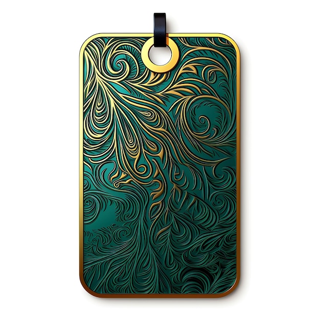 Photo colorful exquisite price tag peacock feather shaped emerald green and creative hang tag collection