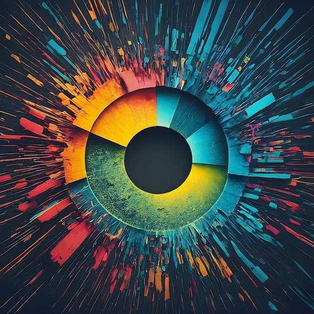 a colorful eye with a circle of blue and orange lines