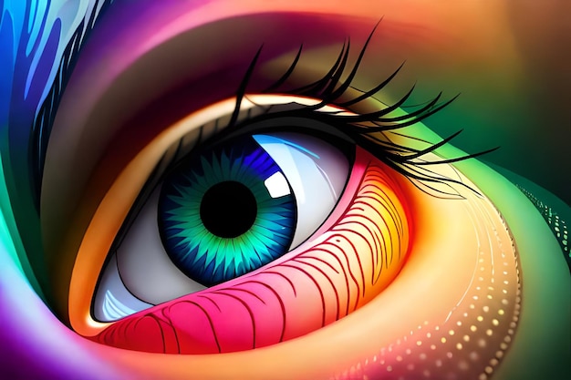 A colorful eye with rainbow colors on it