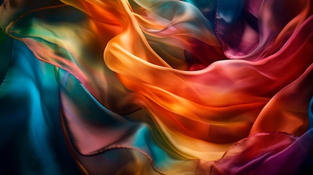 A colorful fabric that is being blown by the wind