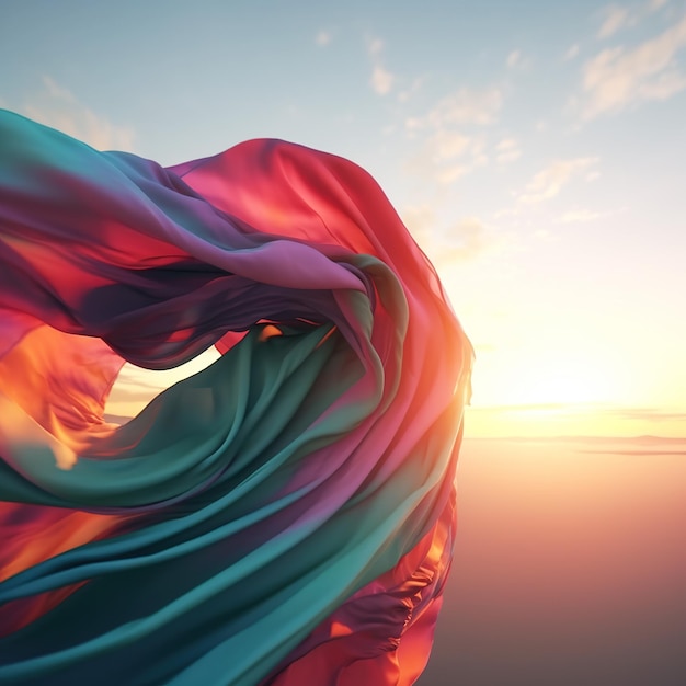 A colorful fabric with the sun setting behind it