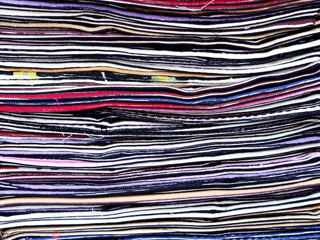 Colorful  fabrics row . Colorful fabrics stack.