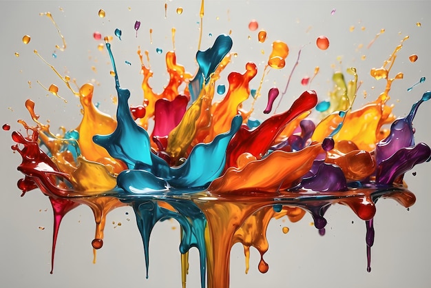 Colorful falling splash with liquid drops AI generated