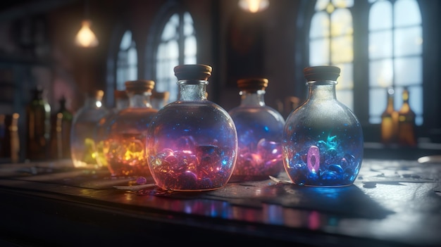 Colorful fantasy bottles ai generate